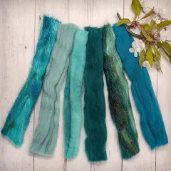 Multi Fiber Sampler - Super soft merino roving, hand dyed BFL wool & sparkling Firestar for felting, spinning, doll making Teal