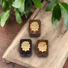 *5* 15x6mm Rosewood covered Brass Lotus Flower Square Beads