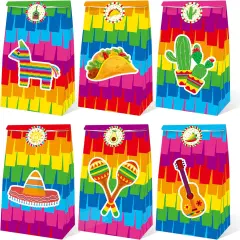 Mexican Fiesta Candy Bags 24 PCS Party Favor Goodie Treat Bag Candy Treat Favors Bags Cinco De Mayo Themed Birthday Baby Shower With Cute Stickers