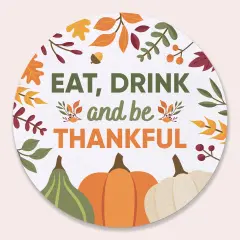 Big Dot of Happiness 25 Ct Eat Drink and Be Thankful Drink Coasters, 4-Inch Disposable Round Paper Coasters for Friendsgiving Thanksgiving Decoration