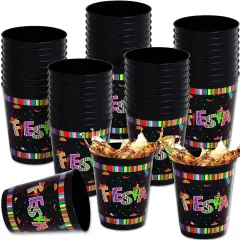 24 Pcs Let's Fiesta Plastic Cups Reusable Cinco De Mayo Plastic Tumblers 12oz Party Supplies Fiesta Party Decorations Mexican Plastic Drinking Cups for Summer Luau Birthday Cinco De Mayo Party Favors
