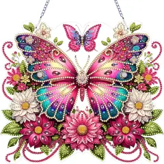 Diamond Painting Kits Special Shaped Rhinestone Diamond Art Window Pendants Home Garden Wall Hanging Kits Hanging Ornament (Butterfly-2)