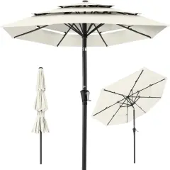 Best Choice Products 10ft 3-Tier Patio Umbrella, Market Sun Shade w/ Tilt Adjustment, Easy Crank Ivory