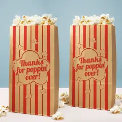 Big Dot of Happiness Movie Night Thanks for Popping Over Popcorn Bags, Favor Snack Treats, Free-Standing Individual Kraft Brown Paper Bags - 25 Count