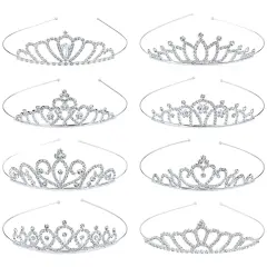 8 Pack Birthday Tiaras, Rhinestone Crystal Princess Crowns, Silver Headbands for Women