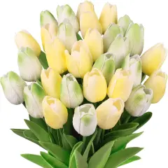 30PCS Summer Floral Arrangement &ndash; Artificial Tulips, Real Touch Faux PU Flowers for Table Centerpieces, Kitchen, Home Decor (Mix Green)