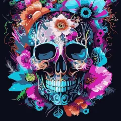 Paint by Numbers Adult Kit -Adult Paint by Numbers Skull Flower,Paint by Number for Gift Home Wall Decor (13.78 x 13.78 Inch)