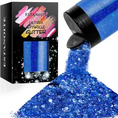 Holographic Chunky Glitter, 5.64oz/160g Craft Glitter Powder Mixed Chunky Flakes, Iridescent Nail Sequins for Nail Art, Hair, Epoxy Resin, Tumblers, Slime, Painting, Festival Decor (Galaxy Blue)