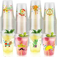 120 Pieces 16 oz Mexican Fiesta Plastic Cups Clear Disposable Cups with Double-sided Different Patterns Cinco De Mayo Drinkware Party Supplies Fiesta Taco Birthday Decorations, 4 Styles