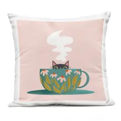 Stupell Industries Cat Peeking Over Teacup Outdoor Printed Pillow design by Sarah Hickman, 18 x 7 x 18
