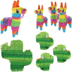 4 Pack Mini Donkey Pinata and 4 Pcs Mini Cactus Pinatas - 8 Piece Cinco de Mayo Combo Pinata - Fiestas Decorations Party Favors
