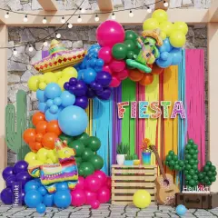 149Pcs Mexican Fiesta Balloons Garland Rainbow Colors Balloon Arch Cactus Llama Hat Foil Balloons for Cinco De Mayo Hawaii Tropical Taco Twosday Carnival Birthday Party Decorations