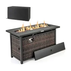 Mix Brown Rattan Propane Fire Pit Table, 50,000 BTU and Metal Frame
