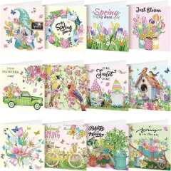 12 Pack Spring Diamond Painting Greeting Card Kits