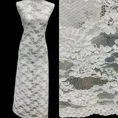 1 Yard Corded Bridal Lace Fabric Embroidered on Net Mesh 54" Width White