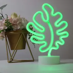 Summer Tropical Leaf Tabletop Neon Light &ndash; Battery or USB Powered LED Decorative Lights for Summer Vibes, Tabletop for Bedroom, Office, Dorm, and Parties (Green)