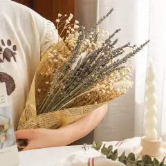 Dried Lavander Flower Bouquet with Babies Breath, Used for Home Farmhouse Decor, Table Decor Real Dried Flowers