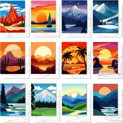 12 Pcs Pre Drawn Canvas to Paint for Adults - Landscape