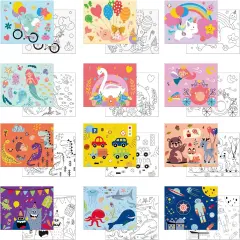 12 Pc Pre Drawn Canvas Painting kits for Kids - 8x10 Inch