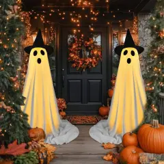 2 Pack Spooky Ghost with Witch Hat,Halloween Decorations Outdoor Indoor