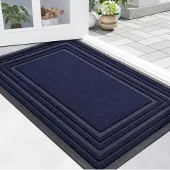 Front Door Mat Indoor Outdoor Entrance, Non-Slip Natural Rubber Doormats, Easy Clean, Low Profile, Dirt Trapper Entryway Floor Mats for Outside, Garages and Patios, 29.5x17, Navy