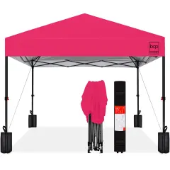 Best Choice Products 10x10ft Easy Setup Pop Up Canopy w/ 1-Button Setup, Wheeled Case, 4 Weight Bags Hot Pink