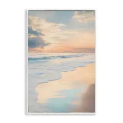Stupell Industries Tranquil Beach with Sunset Reflection Framed Giclee By LSR Creative Studio