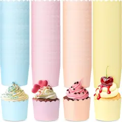 100 Pieces Baking Cups Cupcake Wrappers for Muffins 5.5 oz Multi Color Baking Cups for Desserts Baby Showers Birthday Party Celebrations (Pastel Color)