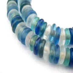 The Bead Chest African Disk Recycled Glass Beads - Full Strand of Eco-Friendly Ghanaian Rondelle Beads (Ocean Medley)