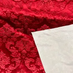 1 Yard Damask Embossed Velvet Upholstery & Drapery Fabric 56" Wide Chery
