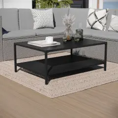 Merrick Lane Lanier Two-Tier All-Weather Patio Coffee Table Black