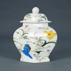 AA Importing Birds and Flowers Hexagonal Ginger Jar with Lid Multicolor