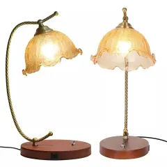 Mid-Century Bedside Table Lamp Modern Glass Flower Desk Lamp Gold Reading Lamp