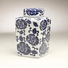 AA Importing 59949 12 Inch Square Blue & White Jar
