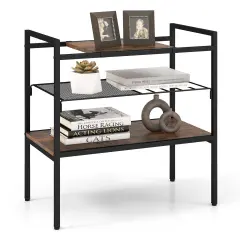 Costway Industrial Entryway Table 3-Tier Sofa Side Table with Removable Panel & Mesh Shelf