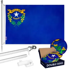 G128 - 6 Feet Tangle Free Spinning Flagpole (Silver) Nevada Double Sided Brass Grommets Embroidered 3x5 ft (Flag Included) Aluminum Flag Pole