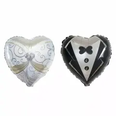 2 pcs Heart Shaped Wedding Groom Tuxedo and Bride Dress 14" Foil Balloons Set