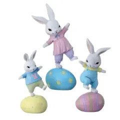 5.5-10.5" Easter Bunny Balancing on Eggs &ndash; Resin Figurine Set