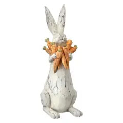 17.5" Handcrafted Bunny with Carrots Figurine &ndash; Distressed White Rabbit Spring Decor