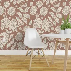 Pre-Pasted Wallpaper 2FT Wide Botanical Farmhouse Floral Vintage Hand Drawn Stripes Minimalist Glam Earth Tones Cottagecore Leaves Custom Pre-pasted Wallpaper by Spoonflower