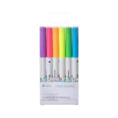 Craft Express 6 Pack Fluorescent Sublimation Markers &ndash; Dual-Tip, Neon Ink Pens