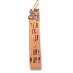 Bookmark - LEATHER - Ello Im Just a Book Worm LIGHT BROWN