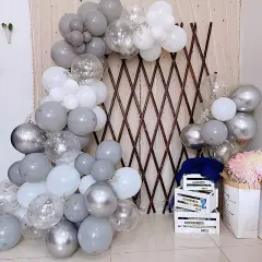 108 BALLOONS Clear Gray White Garland Arch Decorations Tools Kit Set Party Event