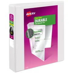 Avery Durable View 3 Ring Binders, 1.5 Inch Slant Rings, 375-Sheet Capacity, DuraHinge, 2.1 Inch Wide Spine, Customizable Clear Covers and Spine, 1 White Binder (17022)