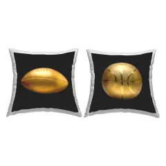 Gold Football & Basketball 2 PC Outdoor Printed Pillow Set Design by Graffi*tee Studios, 18 x 7 x 18