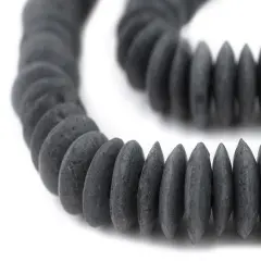 The Bead Chest Dark Grey Ashanti Glass Saucer Beads (20mm)