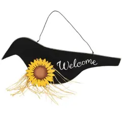 Wooden Crow Welcome Sign with Sunflower Accent for Farmhouse Decor