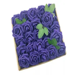 25pcs Artificial Flowers Real Looking Foam Roses Decoration DIY Dark purple
