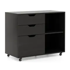 Modern Mobile File Storage Cabinet with Large Tabletop 3 Drawers and Smooth Rolling Wheels Black