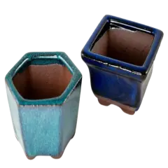 2 Mix Mini Mame Shohin Bonsai Pot, Cactus & Succulent Planter, Accent Plant Vase